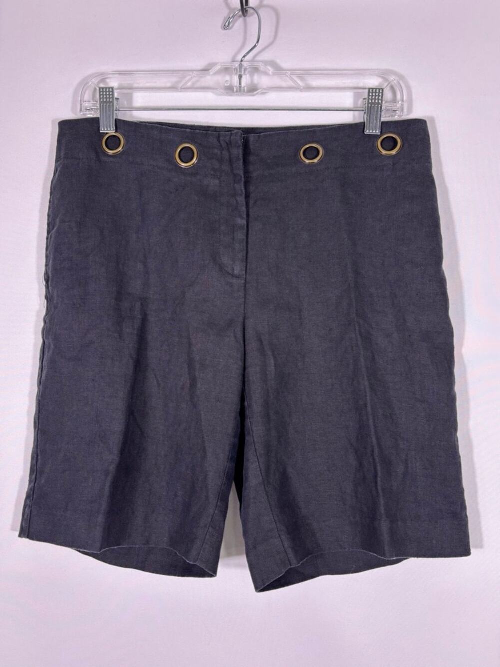 Elliott Lauren 100% Linen Shorts Gray Grommet Waist Tailored USA Size 6 1204